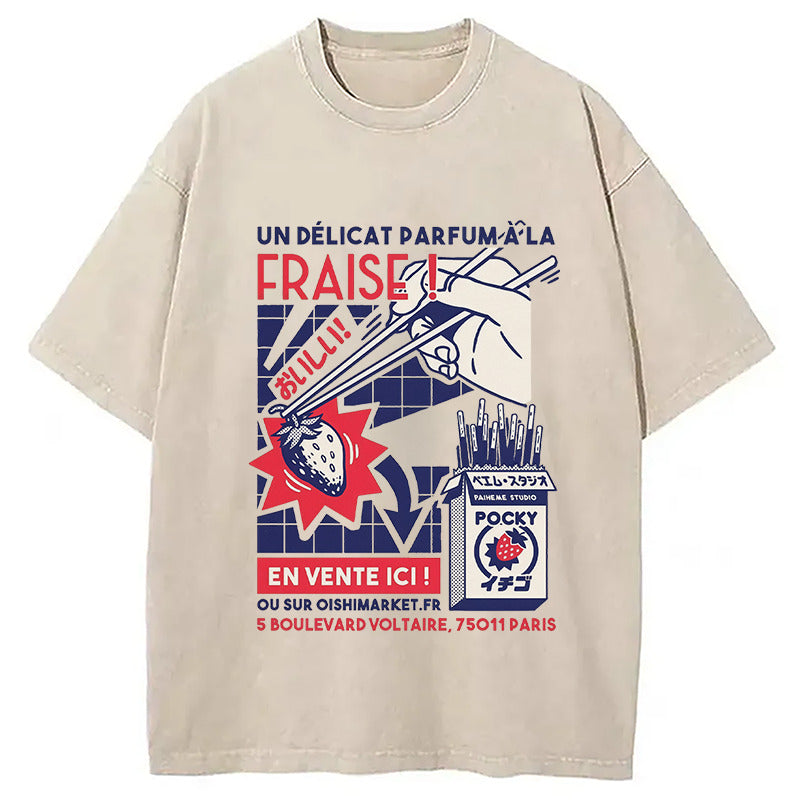 Fraise Pocky Oishi Market Washed T-Shirt Funny Graphic Gift For Friends Gifts For Him - Gypsysystersgift