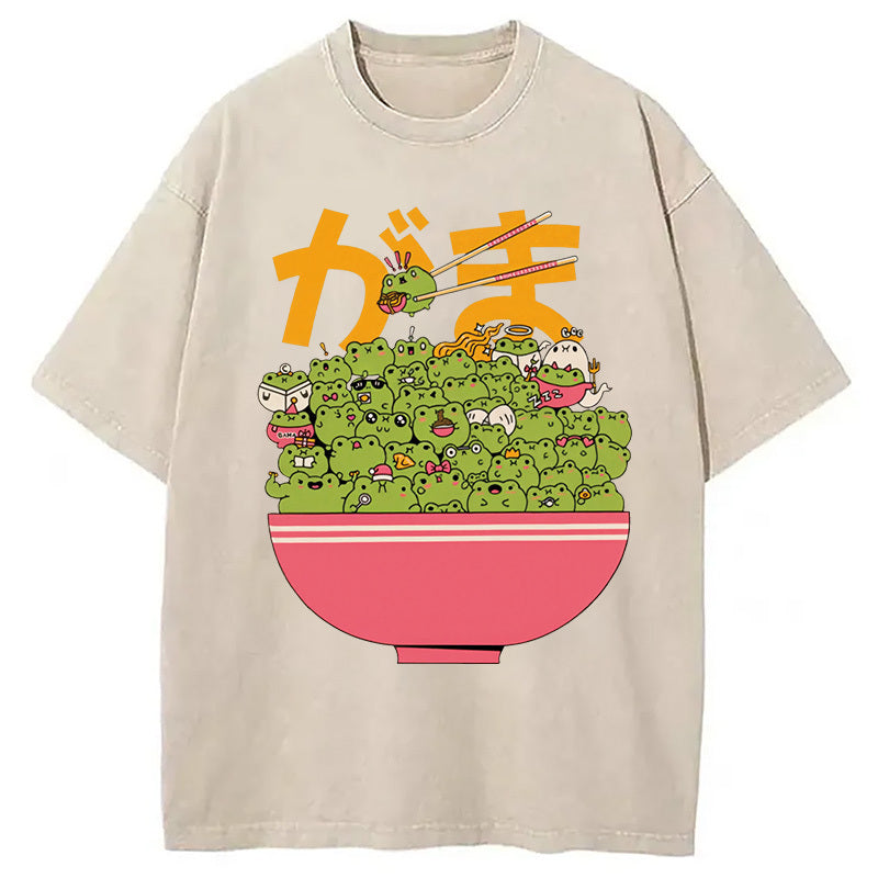 Frog Bowl Washed T-Shirt Casual Oversized Outfit Style Gifts For Besties - Gypsysystersgift