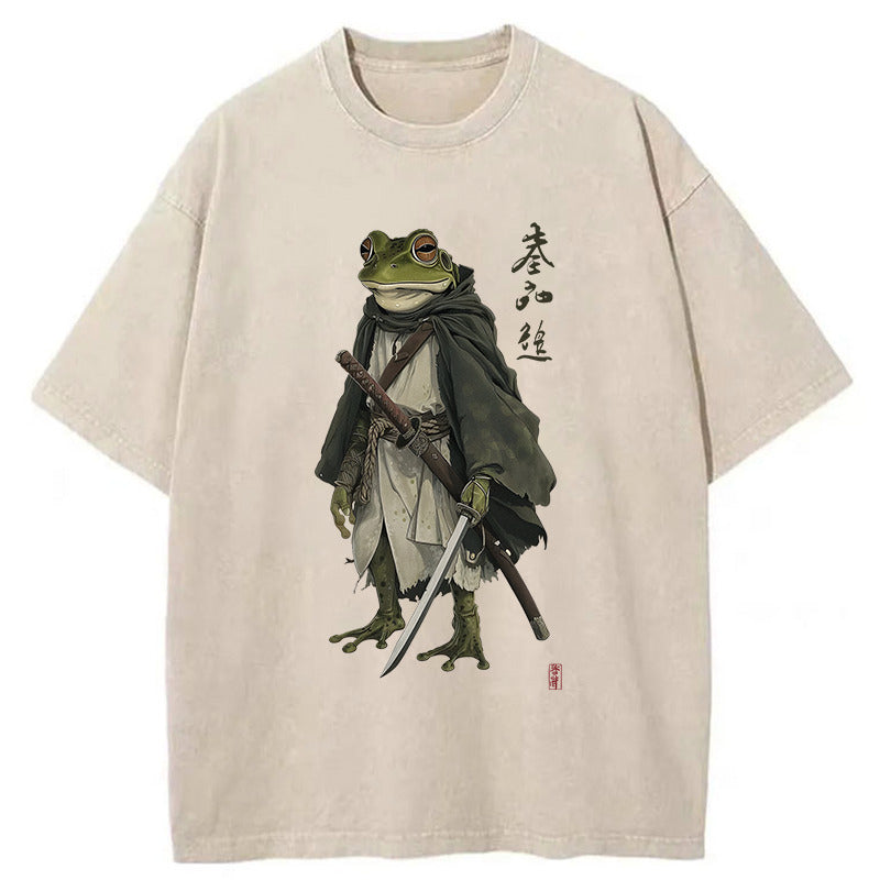 Frog Warrior Japan Washed T-Shirt Cool Urban Street Style Shirt Gifts For Him - Gypsysystersgift