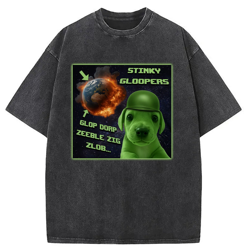 Funny Alien Dog Meme Washed T-Shirt Unisex Streetwear Graphic Style Gifts For Him - Gypsysystersgift