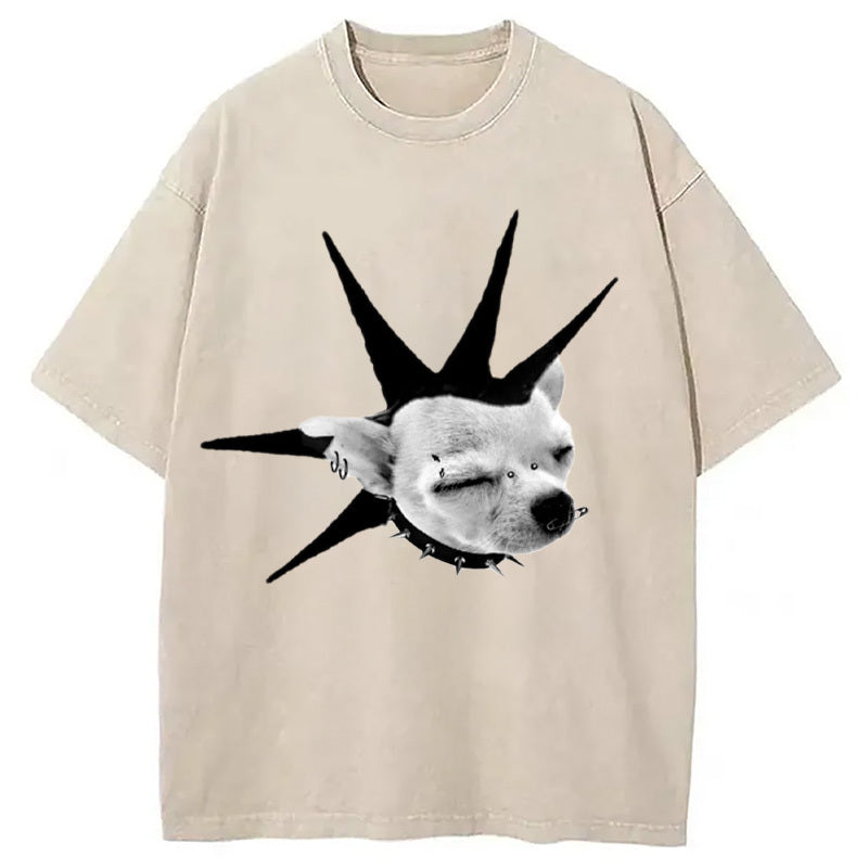Funny Collar Dog Meme Washed T-Shirt Casual Oversized Outfit Style Gifts For Him - Gypsysystersgift