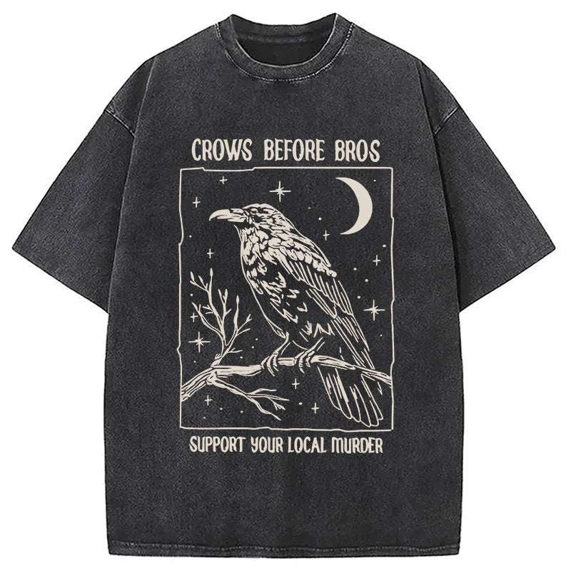 Funny Crows Before Bros Washed T-Shirt Casual Vintage Everyday Look Gifts For Her - Gypsysystersgift