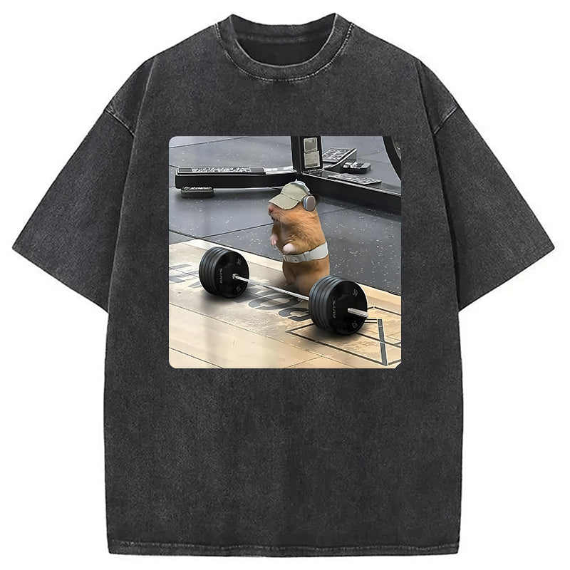 Funny Cute Rat Weightlifting Meme Washed T-Shirt Soft Cotton Daily Wear Tee Gifts For Him - Gypsysystersgift