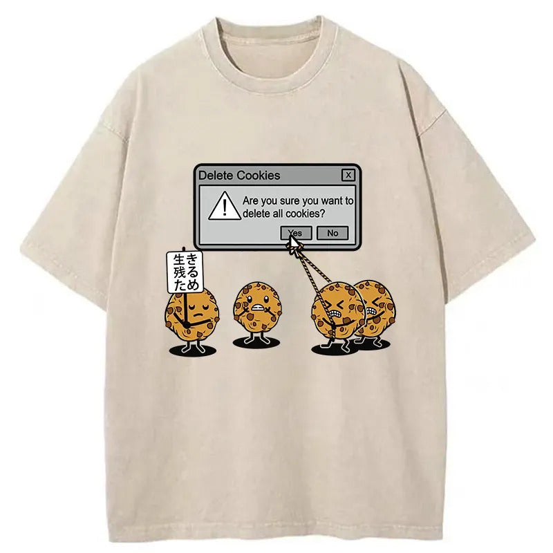 Funny Delete Cookies Washed T-Shirt Retro Humor Graphic Top Gifts For BFF - Gypsysystersgift