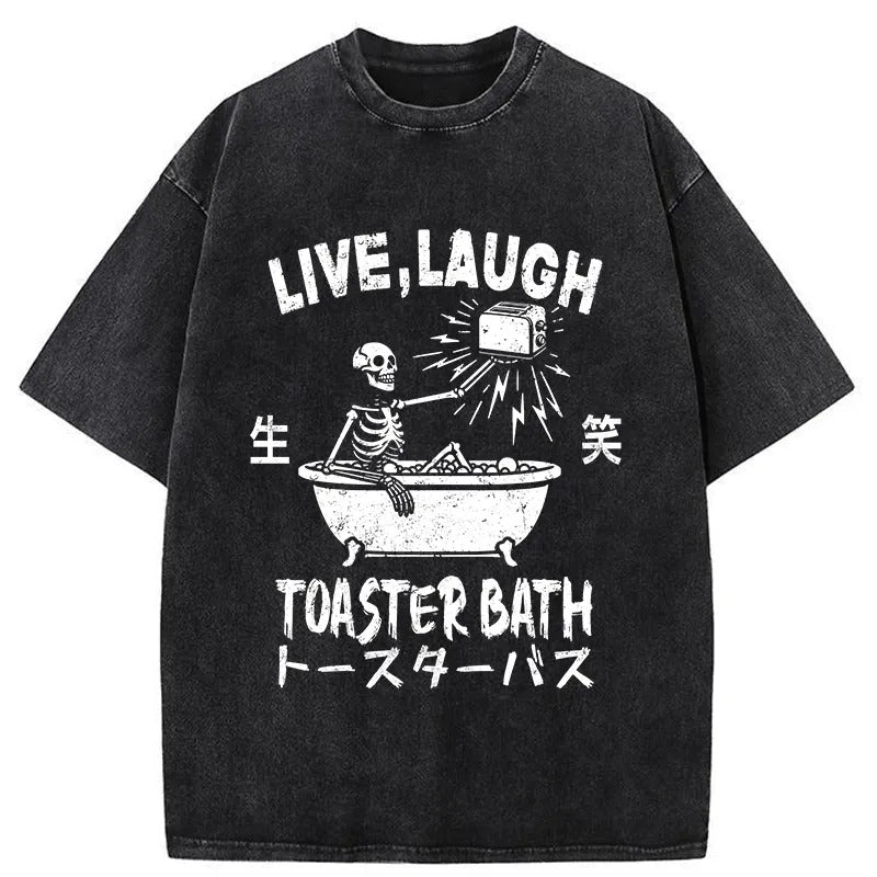 Funny Electric Shock Skeleton Washed T-Shirt Unique Aesthetic Fashion Tee Gifts For Him - Gypsysystersgift