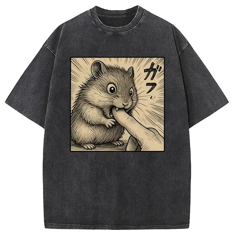 Funny Hamster Bite Washed T-Shirt Funny Graphic Gift For Friends Gifts For Him - Gypsysystersgift