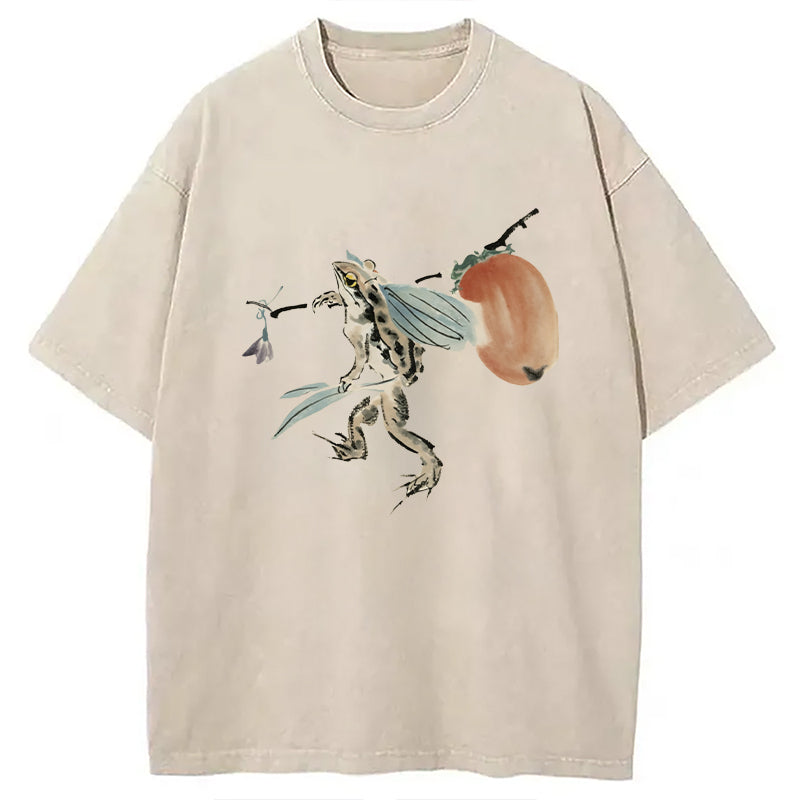 Funny Japanese Frog Washed T-Shirt Everyday Comfort Graphic Shirt Gifts For Him - Gypsysystersgift