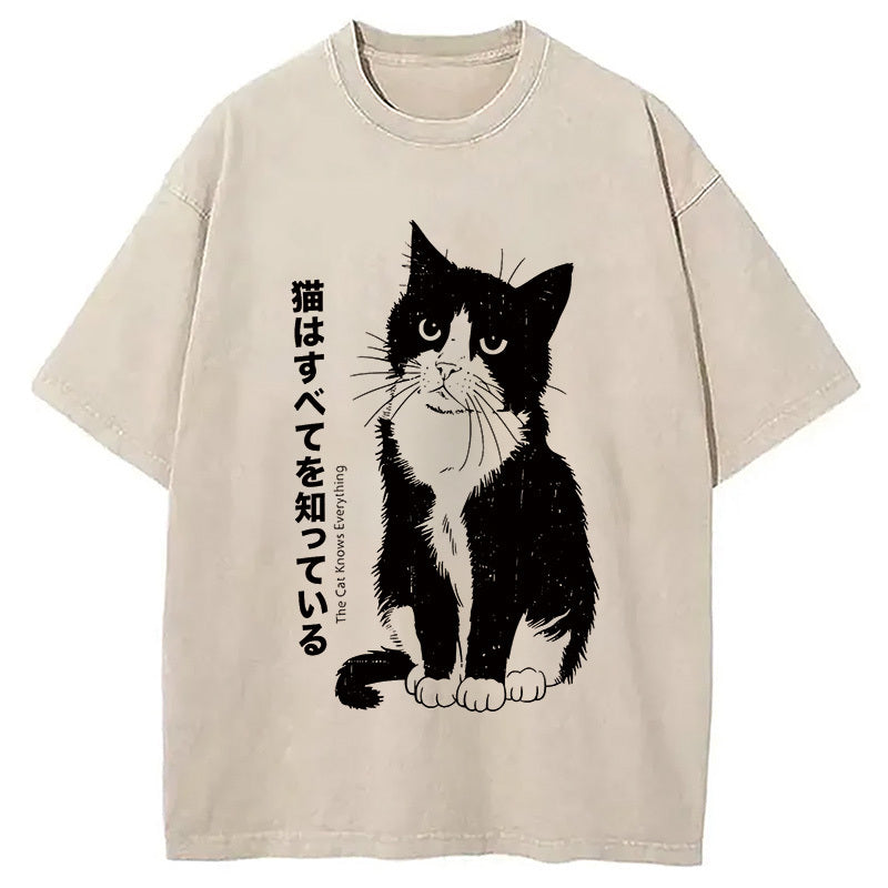 Funny Kawaii Cat Washed T-Shirt Funny Graphic Gift For Friends Gifts For Him - Gypsysystersgift