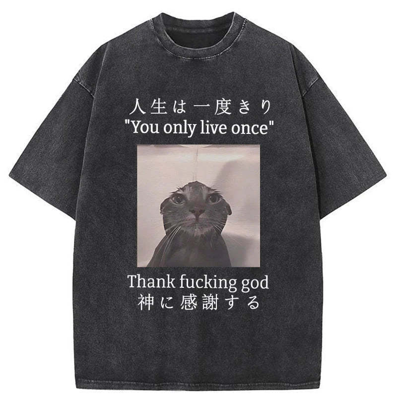 Funny Melancholy Cat Washed T-Shirt Cool Graphic Tee For Men Women Gifts For Her - Gypsysystersgift
