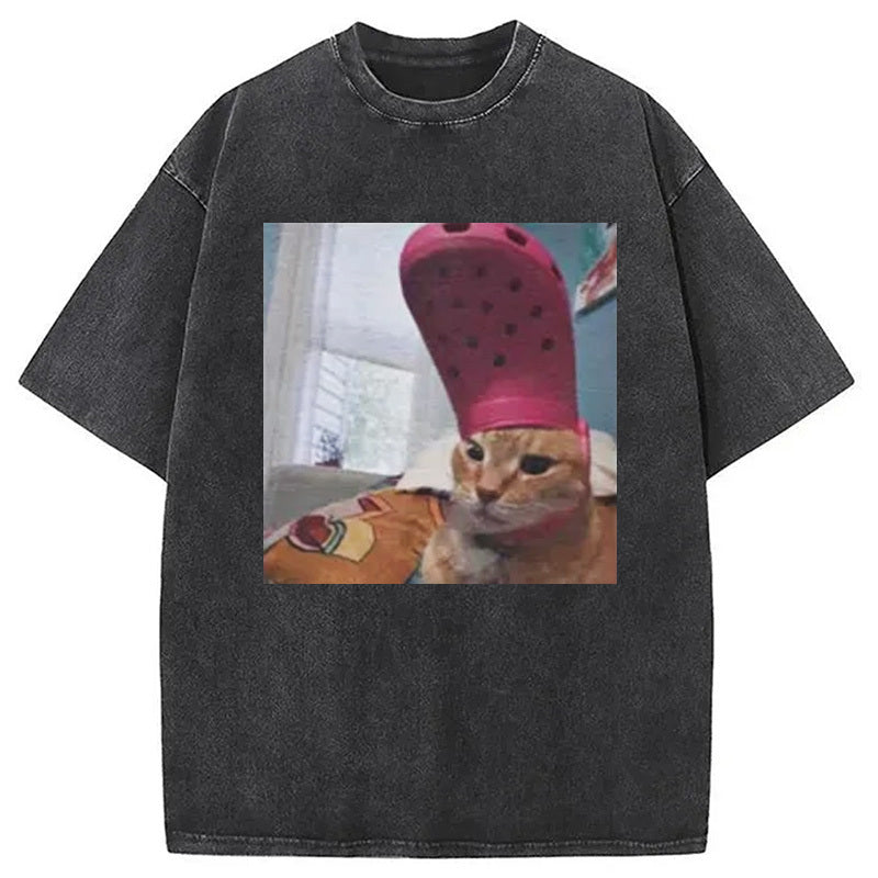 Funny Meme Cat Unique Statement Washed T-Shirt Cool Graphic Tee For Men Women Gifts For BFF - Gypsysystersgift