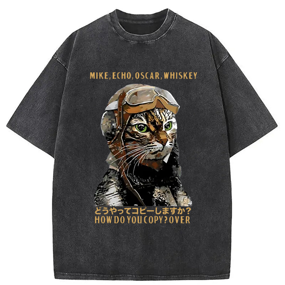 Funny MEOW Washed T-Shirt Unisex Streetwear Graphic Style Gifts For Her - Gypsysystersgift