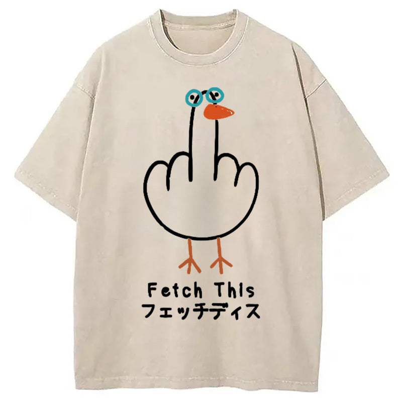 Funny Middle Finger Goose Washed T-Shirt Retro Humor Graphic Top Gifts For Him - Gypsysystersgift