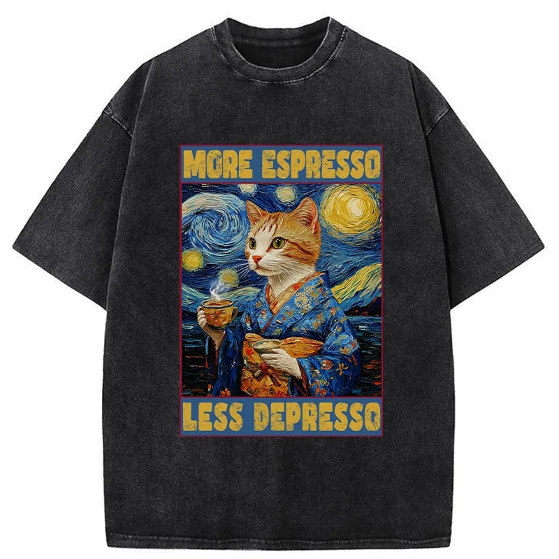 Funny More Espresso Less Depresso Washed T-Shirt Cool Urban Street Style Shirt Gifts For Her - Gypsysystersgift
