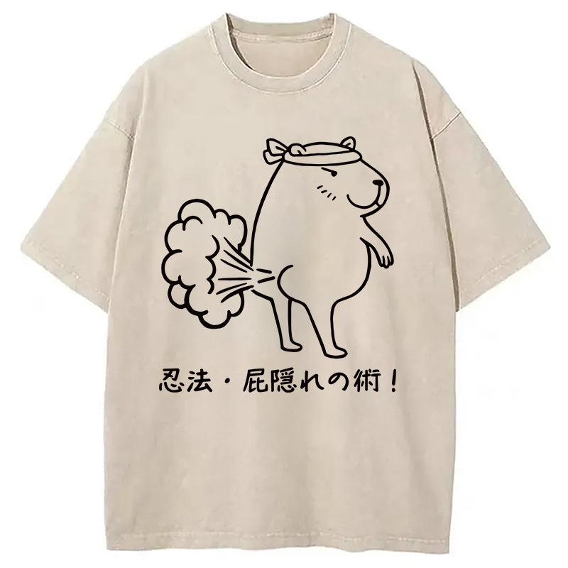 Funny Ninjutsu Fart Hiding Technique Washed T-Shirt Trendy Everyday Casual Outfit Gifts For Her - Gypsysystersgift