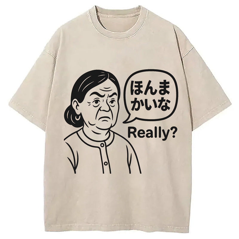 Funny Osaka Grandma Washed T-Shirt Casual Oversized Outfit Style Gifts For Her - Gypsysystersgift
