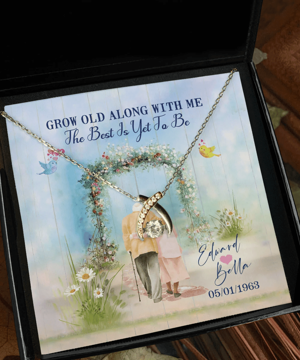 Grow Old Along With Me The Best Is Yet To Be Custom Name And Date Wishbone Dancing Necklace Anniversary Gifts For Her 