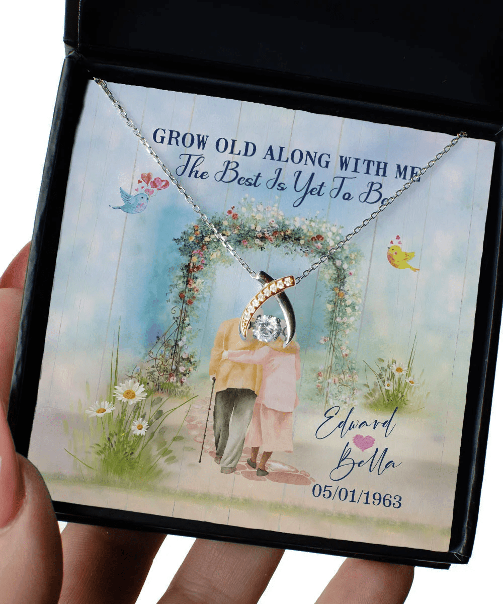 Grow Old Along With Me The Best Is Yet To Be Custom Name And Date Wishbone Dancing Necklace Anniversary Gifts For Her 