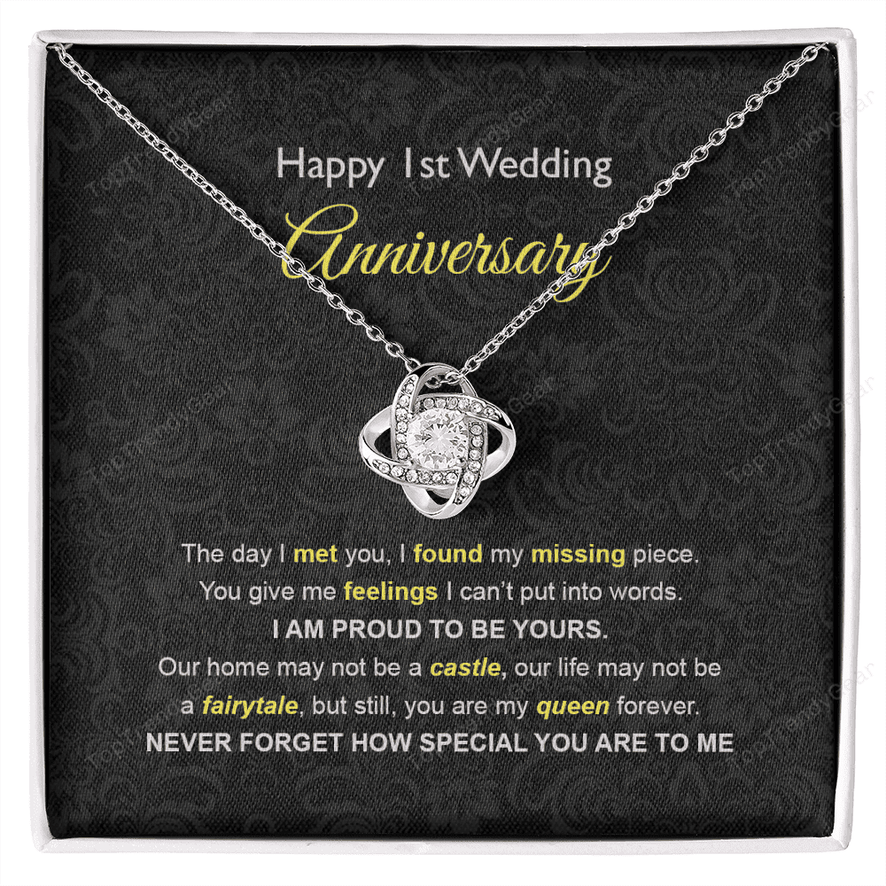 Wife Necklace, 1st Wedding Anniversary Necklace Gift Ideas For Wife Love Knot Gold Necklace