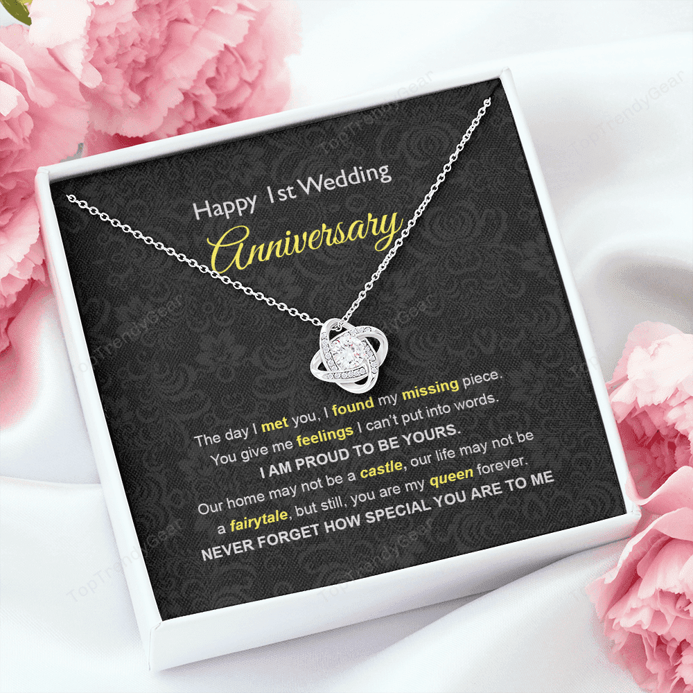Wife Necklace, 1st Wedding Anniversary Necklace Gift Ideas For Wife Love Knot Gold Necklace