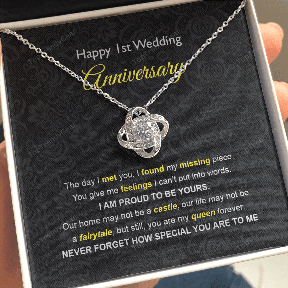 Wife Necklace, 1st Wedding Anniversary Necklace Gift Ideas For Wife Love Knot Gold Necklace
