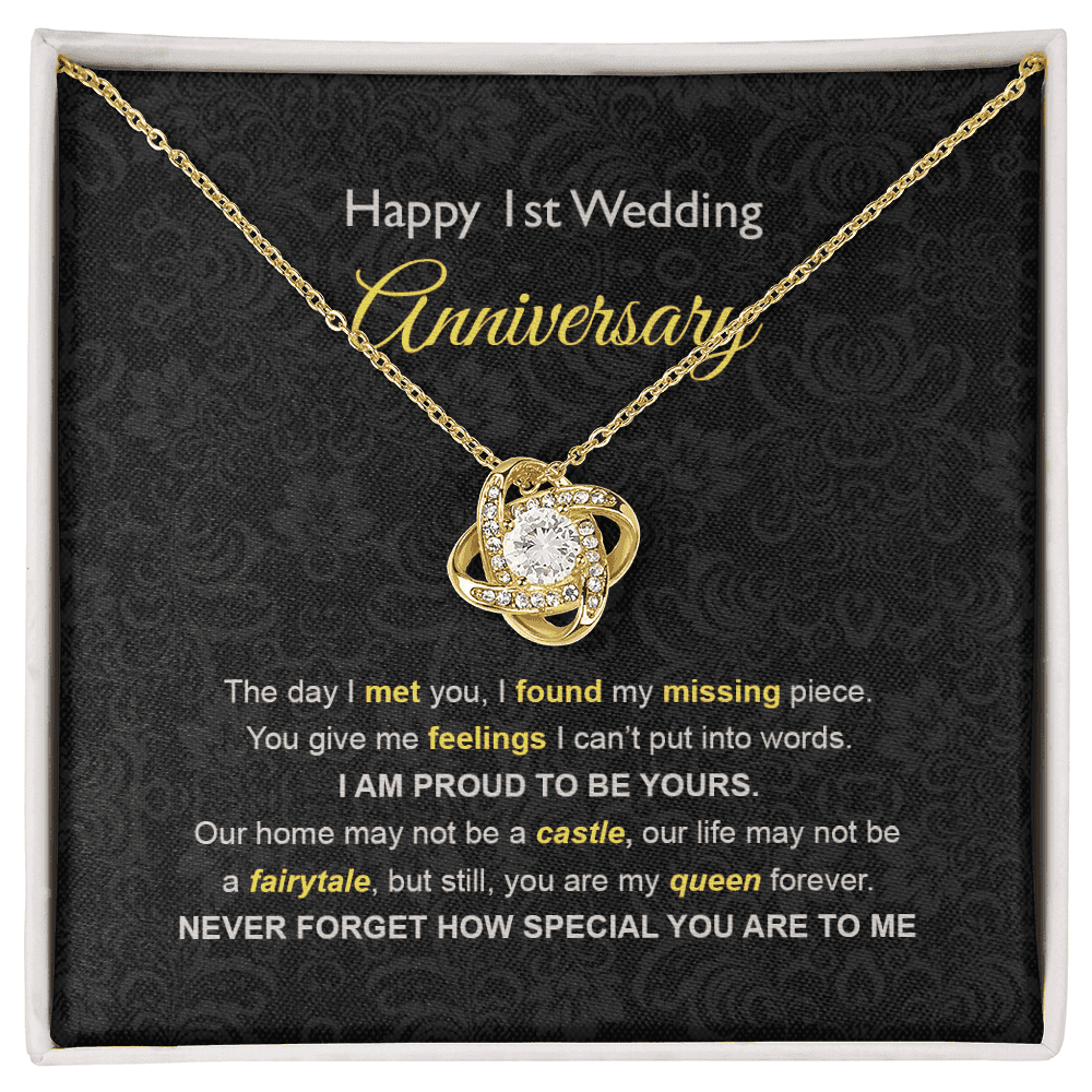 Wife Necklace, 1st Wedding Anniversary Necklace Gift Ideas For Wife Love Knot Gold Necklace