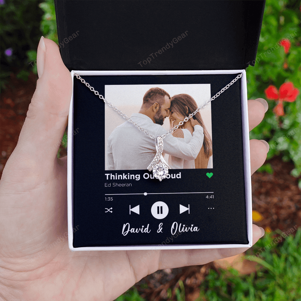Thinking Out Loud Spotify Code Song Art Custom Name And Photo Alluring Beauty Gold Necklace Gift For Her