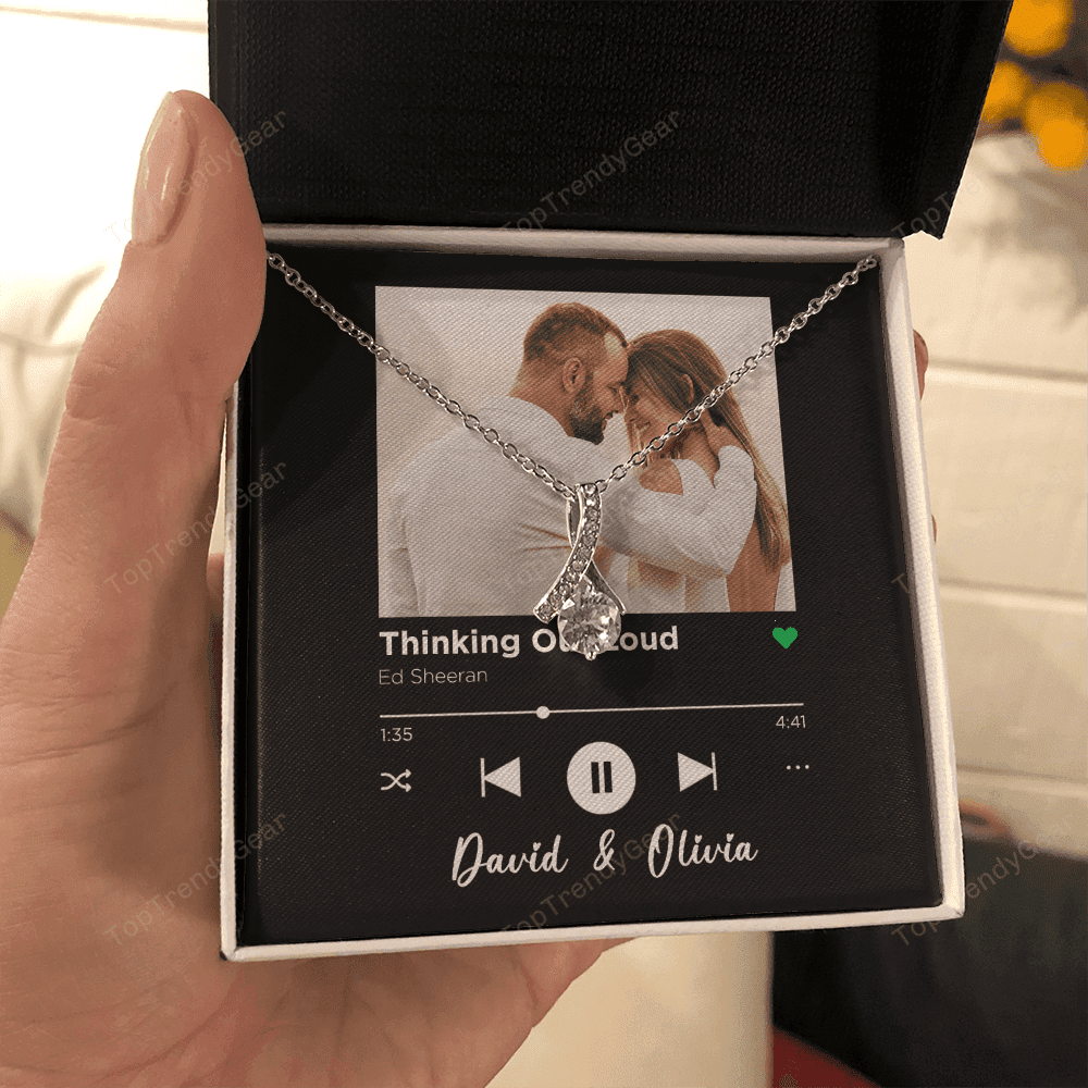 Thinking Out Loud Spotify Code Song Art Custom Name And Photo Alluring Beauty Gold Necklace Gift For Her
