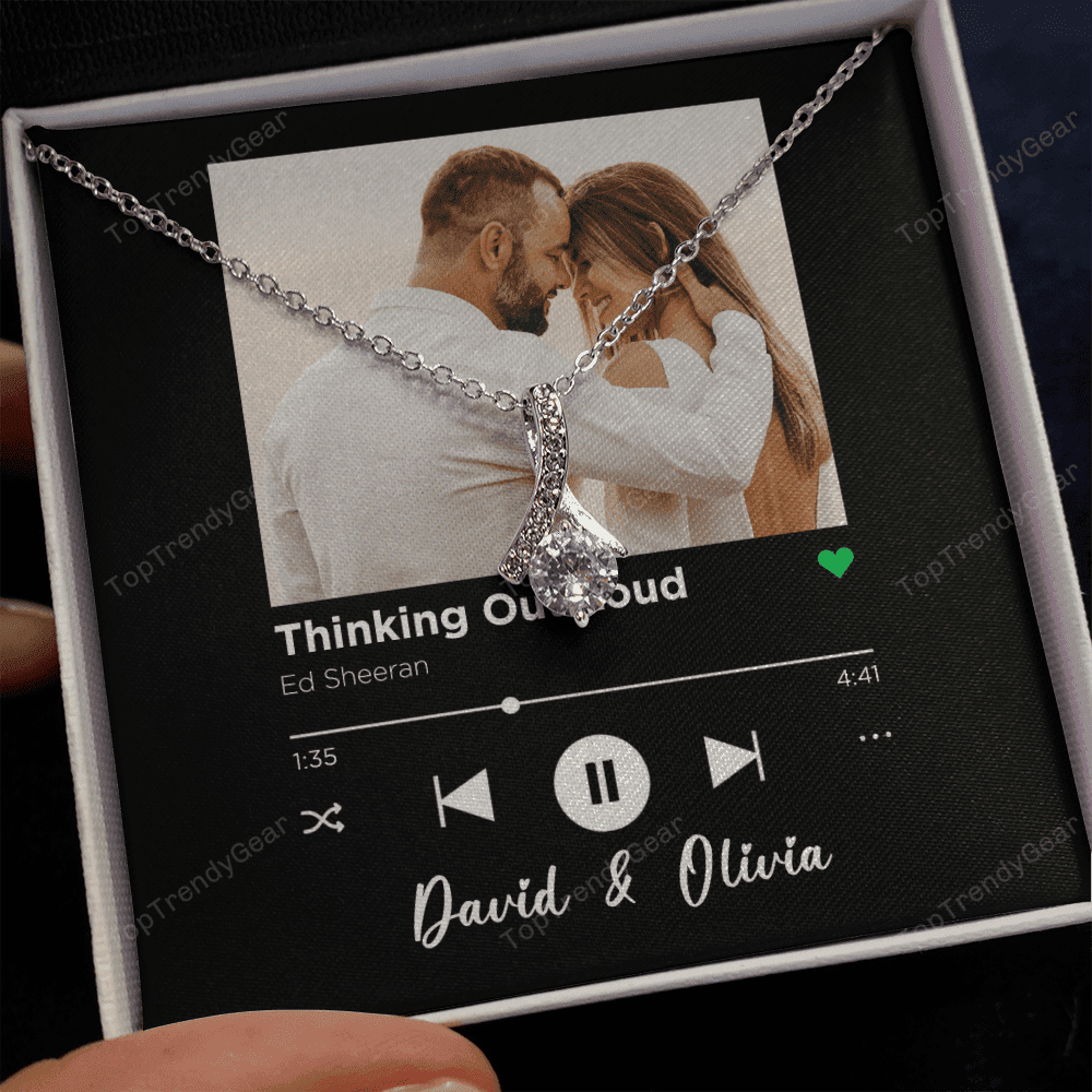 Thinking Out Loud Spotify Code Song Art Custom Name And Photo Alluring Beauty Gold Necklace Gift For Her