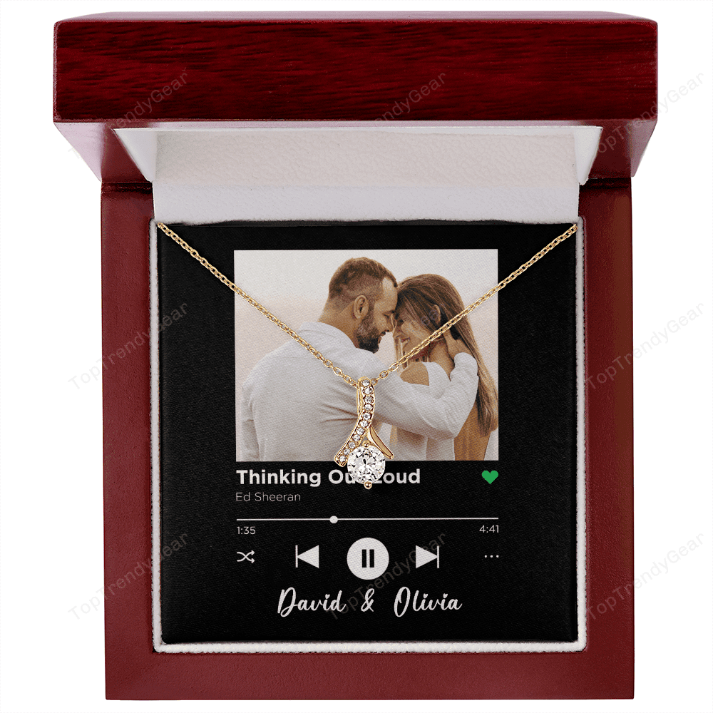 Thinking Out Loud Spotify Code Song Art Custom Name And Photo Alluring Beauty Gold Necklace Gift For Her
