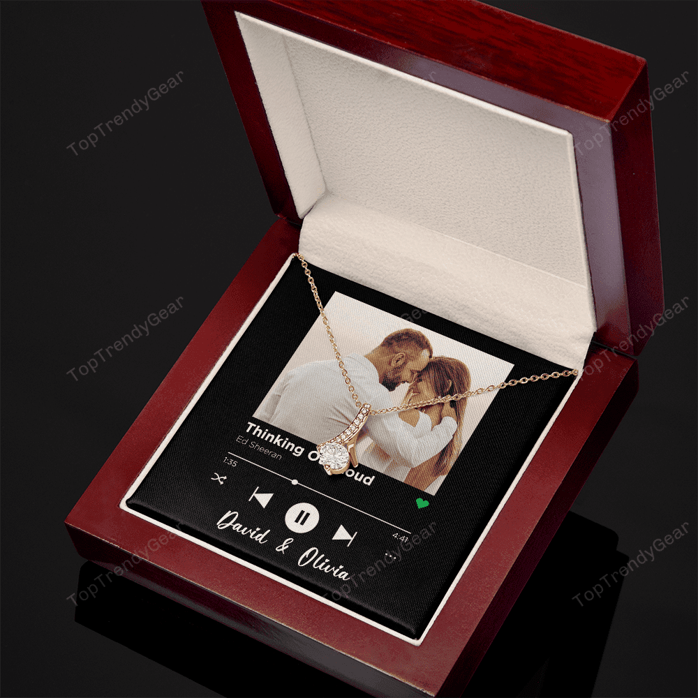 Thinking Out Loud Spotify Code Song Art Custom Name And Photo Alluring Beauty Gold Necklace Gift For Her