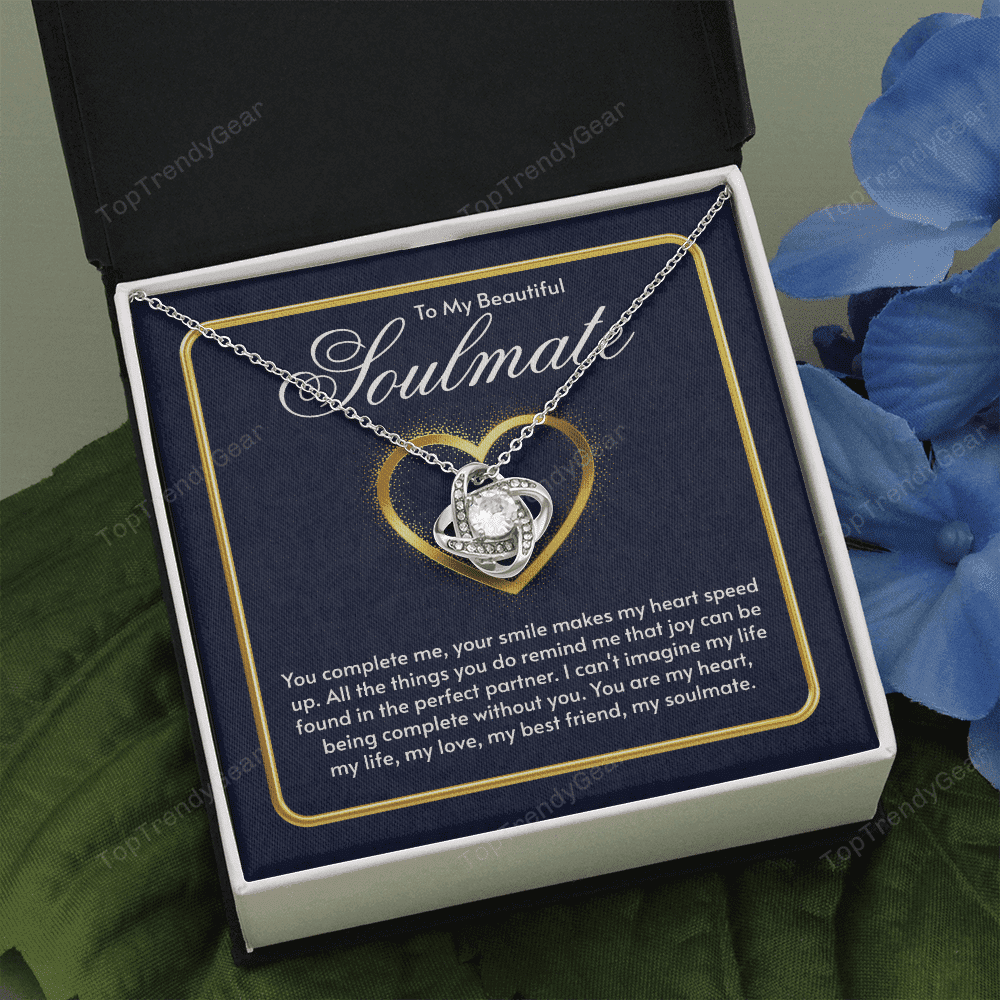 To My Beautiful Soulmate You Complete Me Love Knot Necklace Gift For Her 