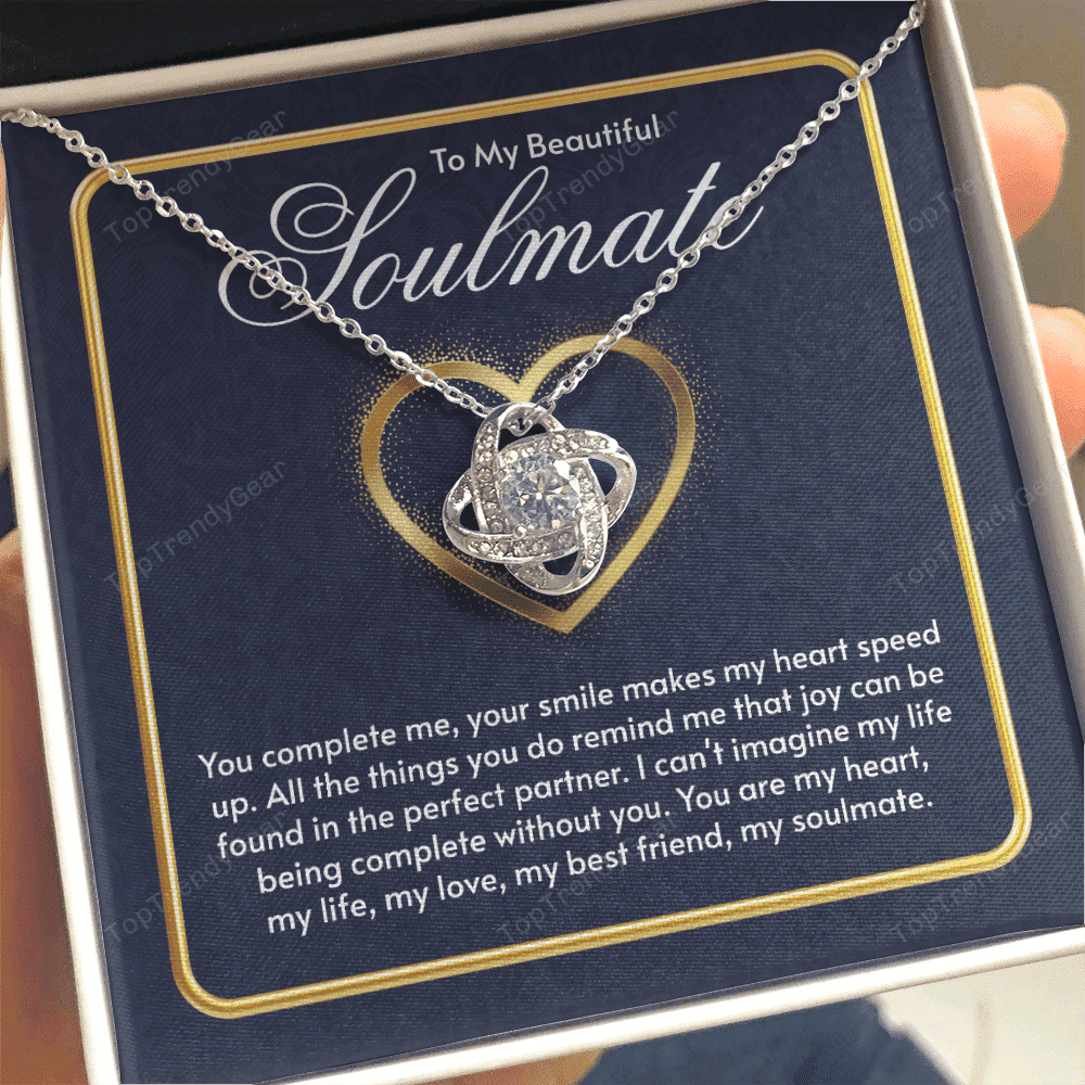 To My Beautiful Soulmate You Complete Me Love Knot Necklace Gift For Her 