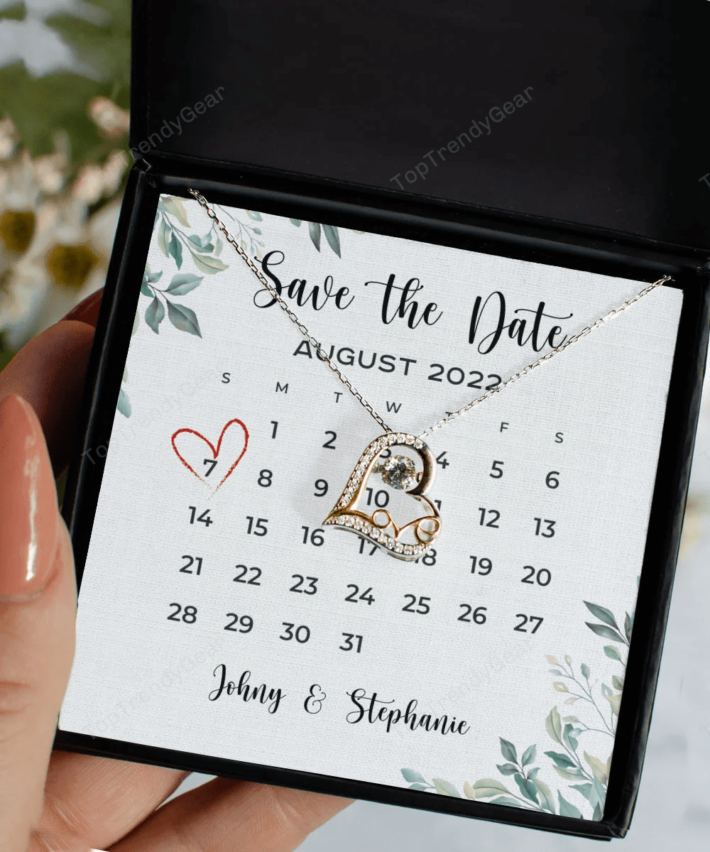 Save The Date Happy Wedding Anniversary Custom Name Date Love Dancing Necklace Anniversary Gifts For Her 