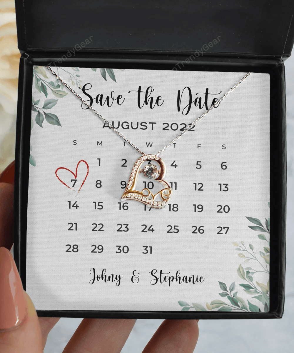 Save The Date Happy Wedding Anniversary Custom Name Date Love Dancing Necklace Anniversary Gifts For Her 