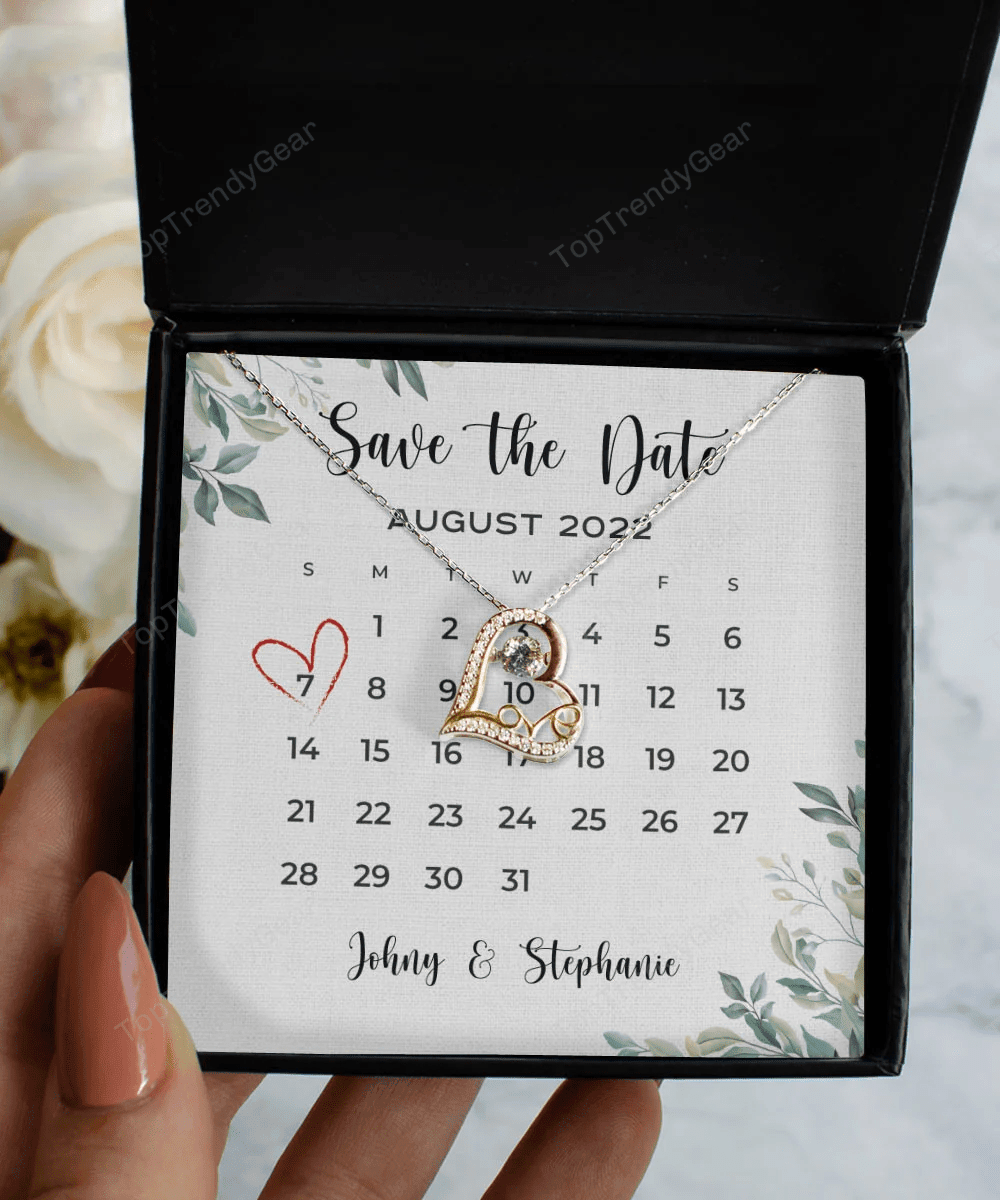 Save The Date Happy Wedding Anniversary Custom Name Date Love Dancing Necklace Anniversary Gifts For Her 