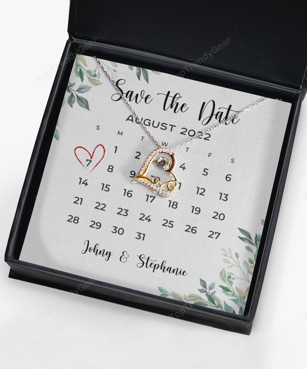 Save The Date Happy Wedding Anniversary Custom Name Date Love Dancing Necklace Anniversary Gifts For Her 