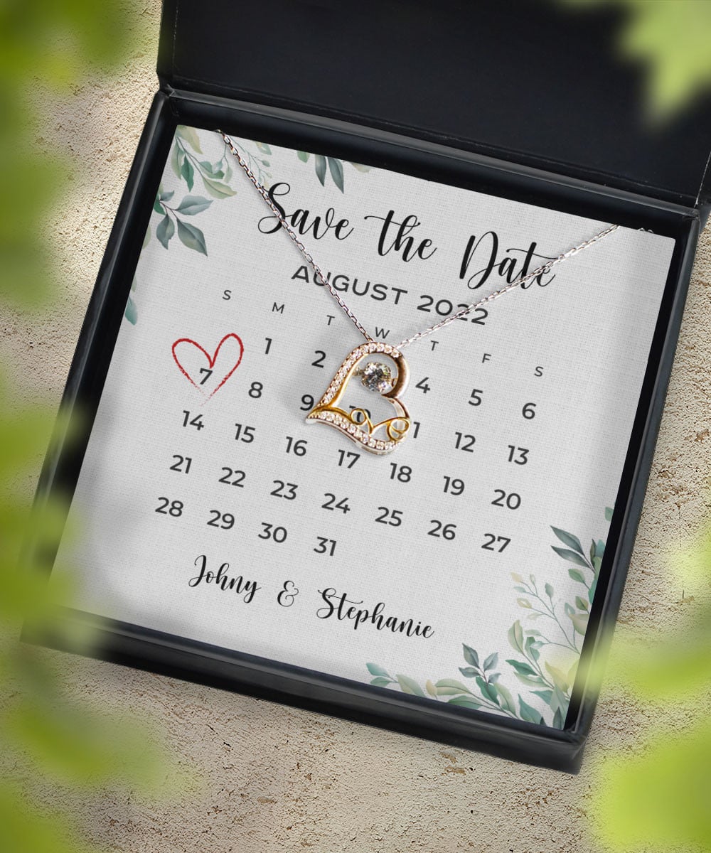 Save The Date Happy Wedding Anniversary Custom Name Date Love Dancing Necklace Anniversary Gifts For Her 