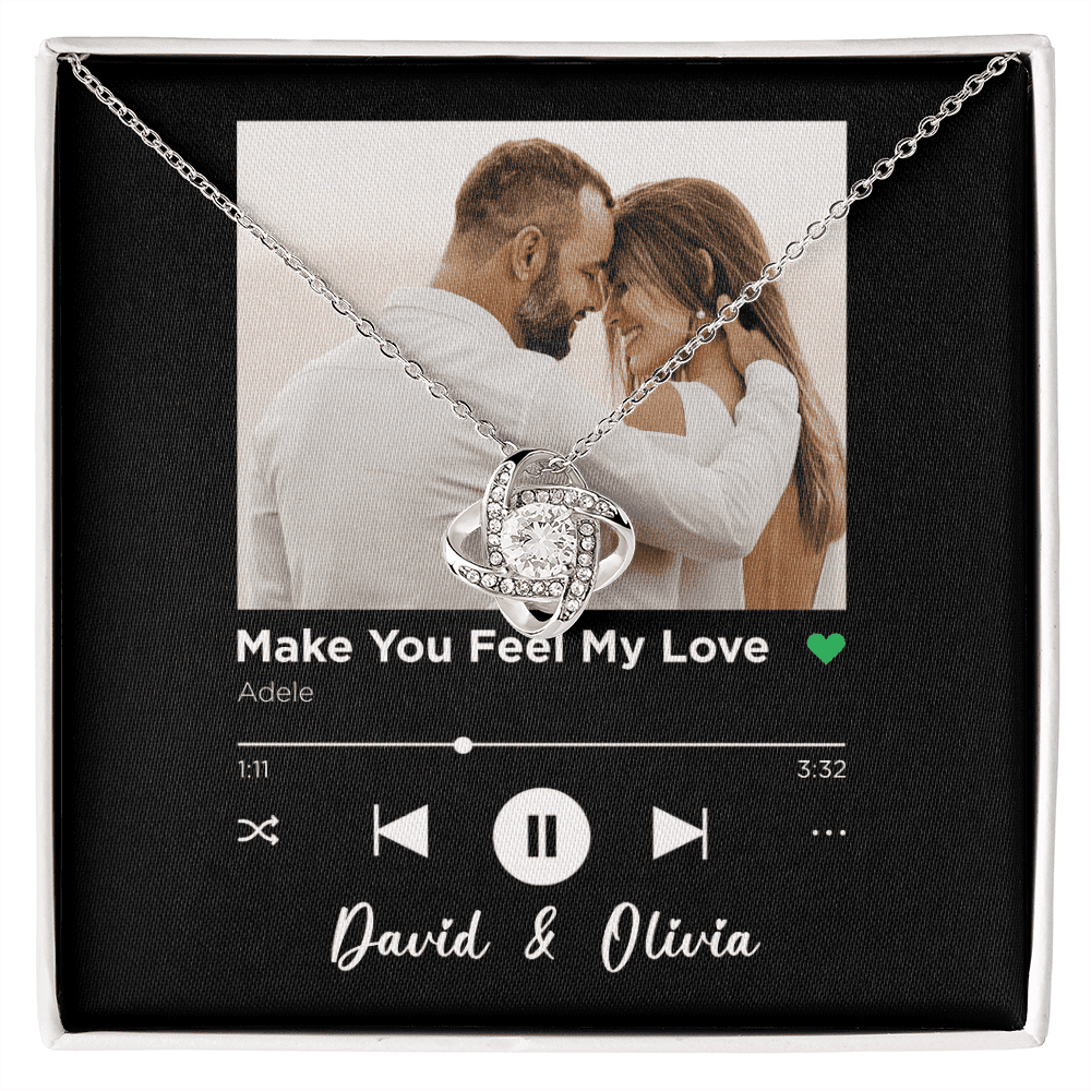 Make You Feel My Love Spotify Code Song Art Custom Name And Photo Love Knot Gold Necklace Gift For Her
