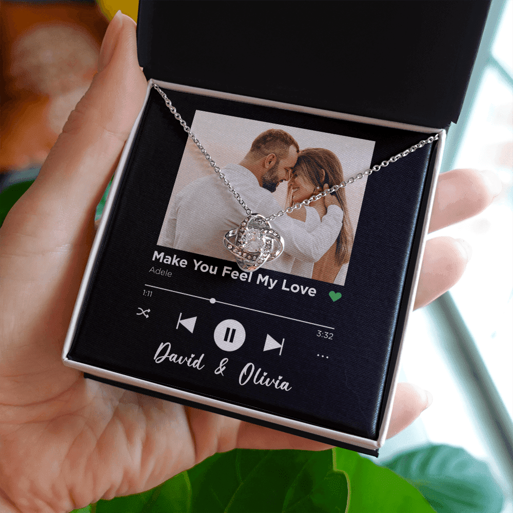 Make You Feel My Love Spotify Code Song Art Custom Name And Photo Love Knot Gold Necklace Gift For Her