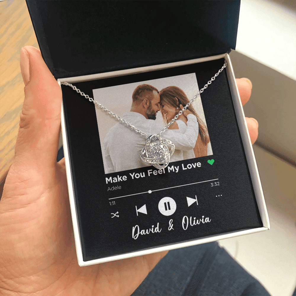 Make You Feel My Love Spotify Code Song Art Custom Name And Photo Love Knot Gold Necklace Gift For Her