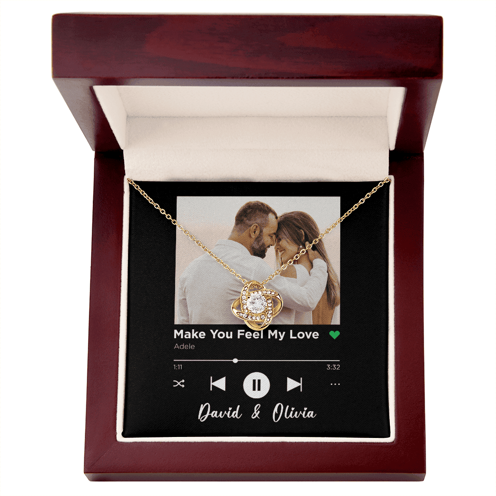Make You Feel My Love Spotify Code Song Art Custom Name And Photo Love Knot Gold Necklace Gift For Her