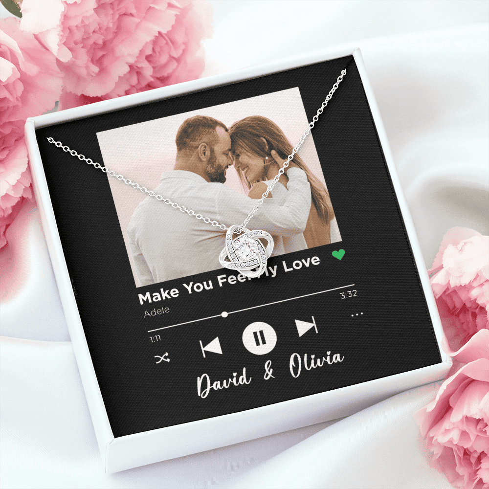 Make You Feel My Love Spotify Code Song Art Custom Name And Photo Love Knot Gold Necklace Gift For Her