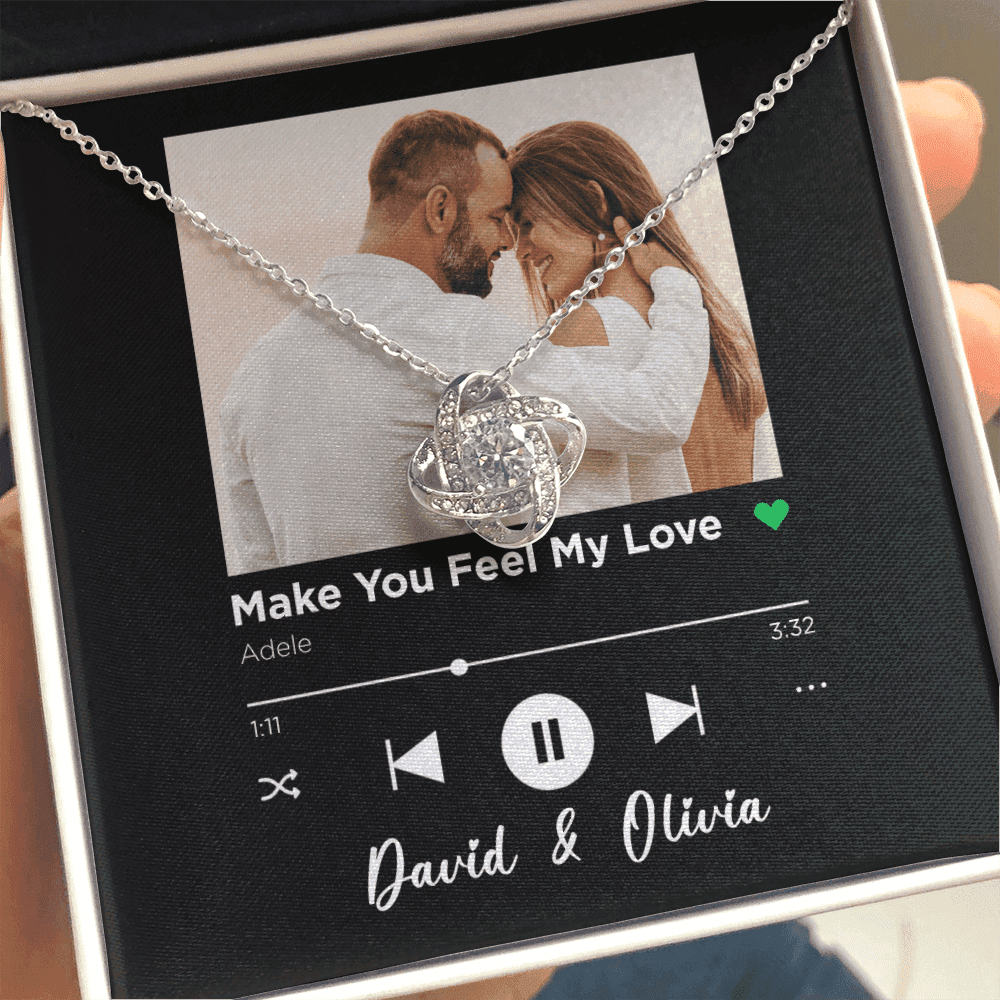 Make You Feel My Love Spotify Code Song Art Custom Name And Photo Love Knot Gold Necklace Gift For Her