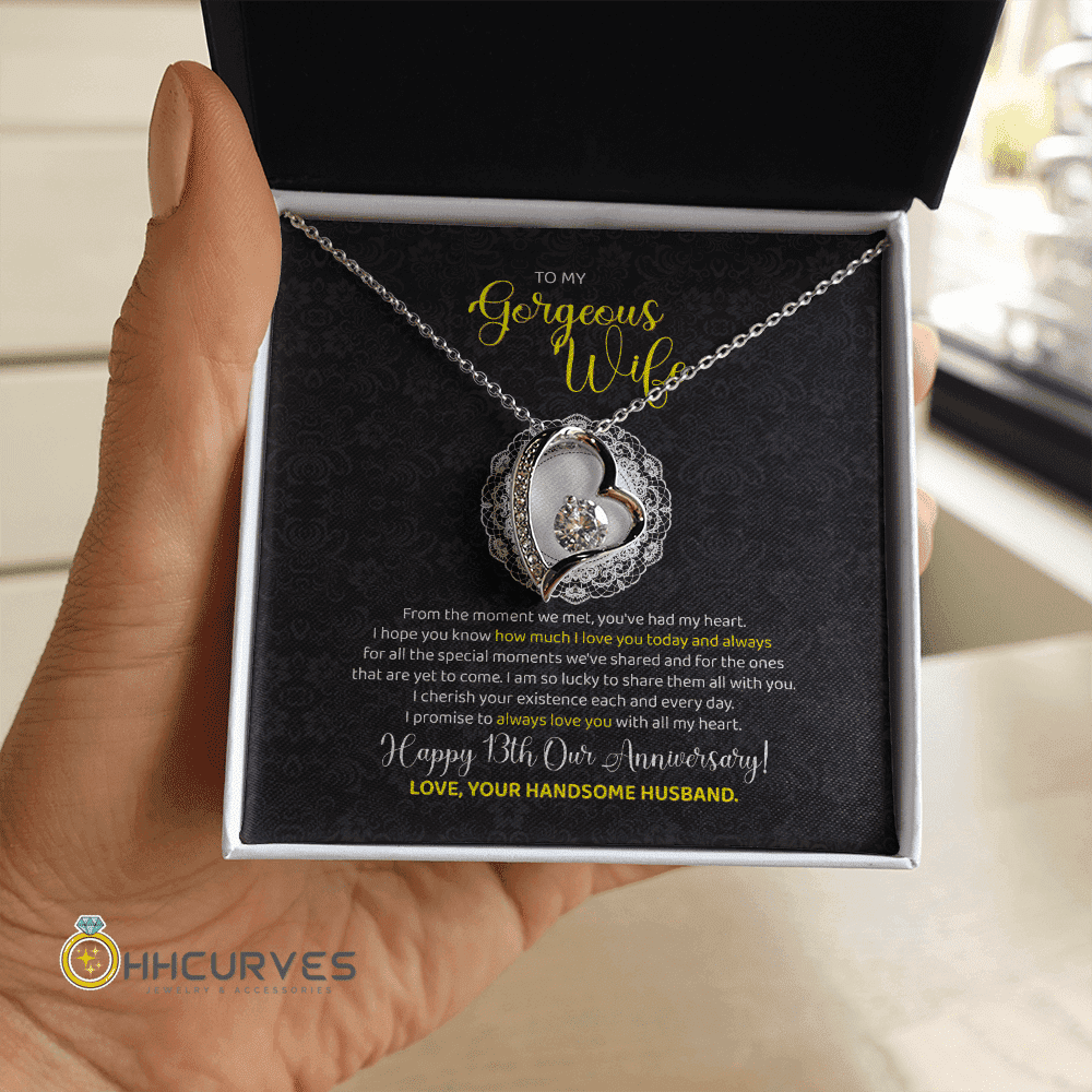 Happy Wedding Anniversary Lace Anniversary Gifts For Her 13 Year Wedding Anniversary Gift Forever Love Necklace 