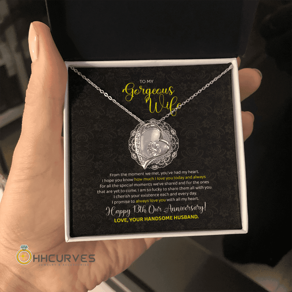 Happy Wedding Anniversary Lace Anniversary Gifts For Her 13 Year Wedding Anniversary Gift Forever Love Necklace 