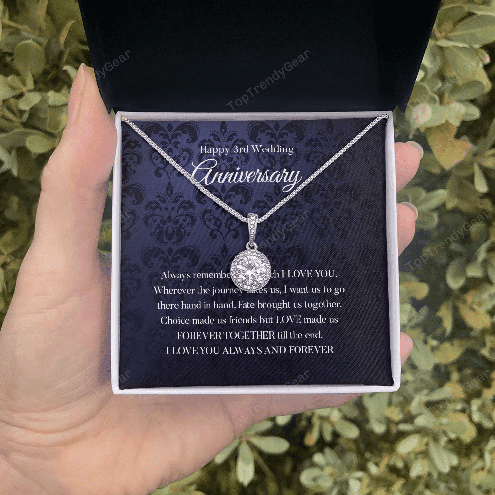 Wife Necklace, Happy 3rd Wedding Anniversary Necklace Happy Third Anniversary Eternal Hope Necklace Gift For Wife