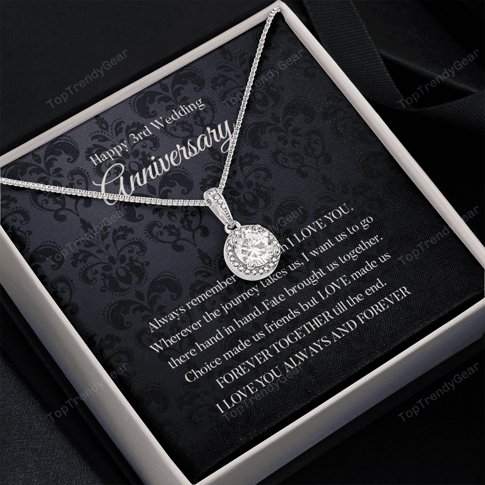 Wife Necklace, Happy 3rd Wedding Anniversary Necklace Happy Third Anniversary Eternal Hope Necklace Gift For Wife