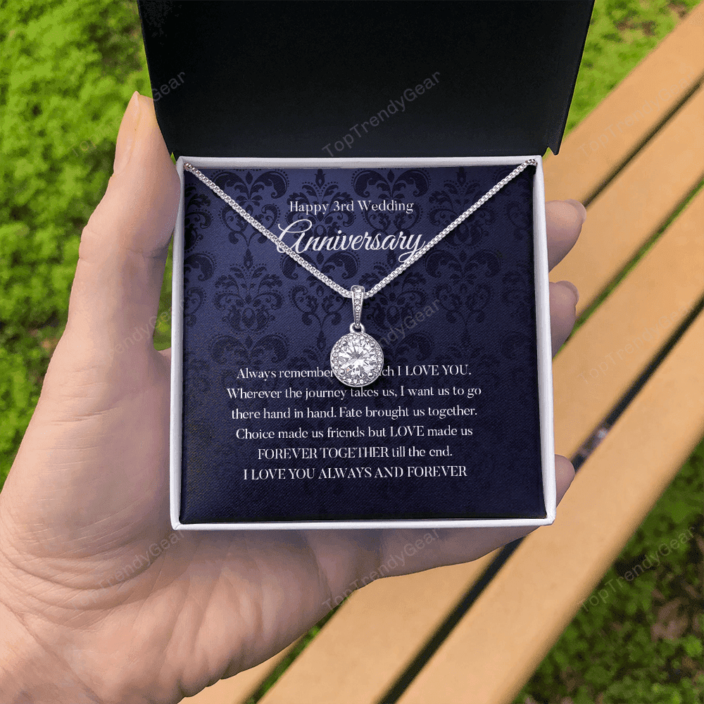 Wife Necklace, Happy 3rd Wedding Anniversary Necklace Happy Third Anniversary Eternal Hope Necklace Gift For Wife