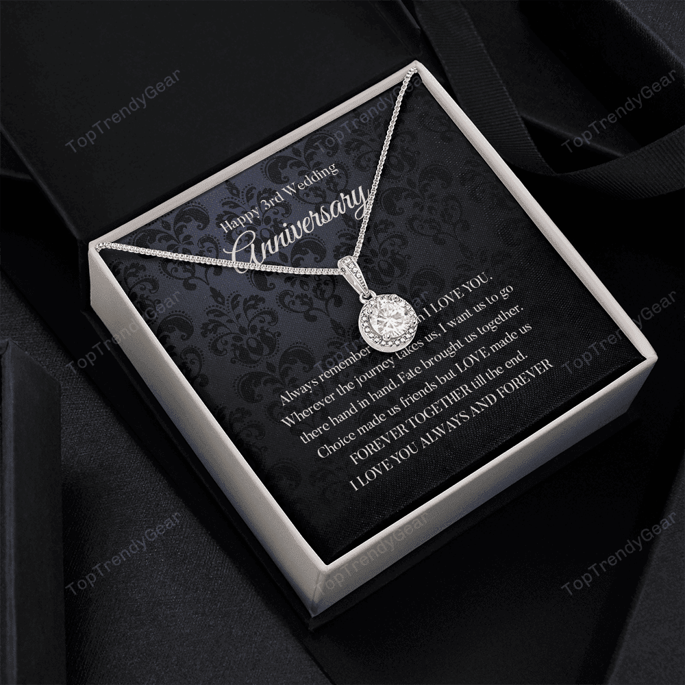 Wife Necklace, Happy 3rd Wedding Anniversary Necklace Happy Third Anniversary Eternal Hope Necklace Gift For Wife