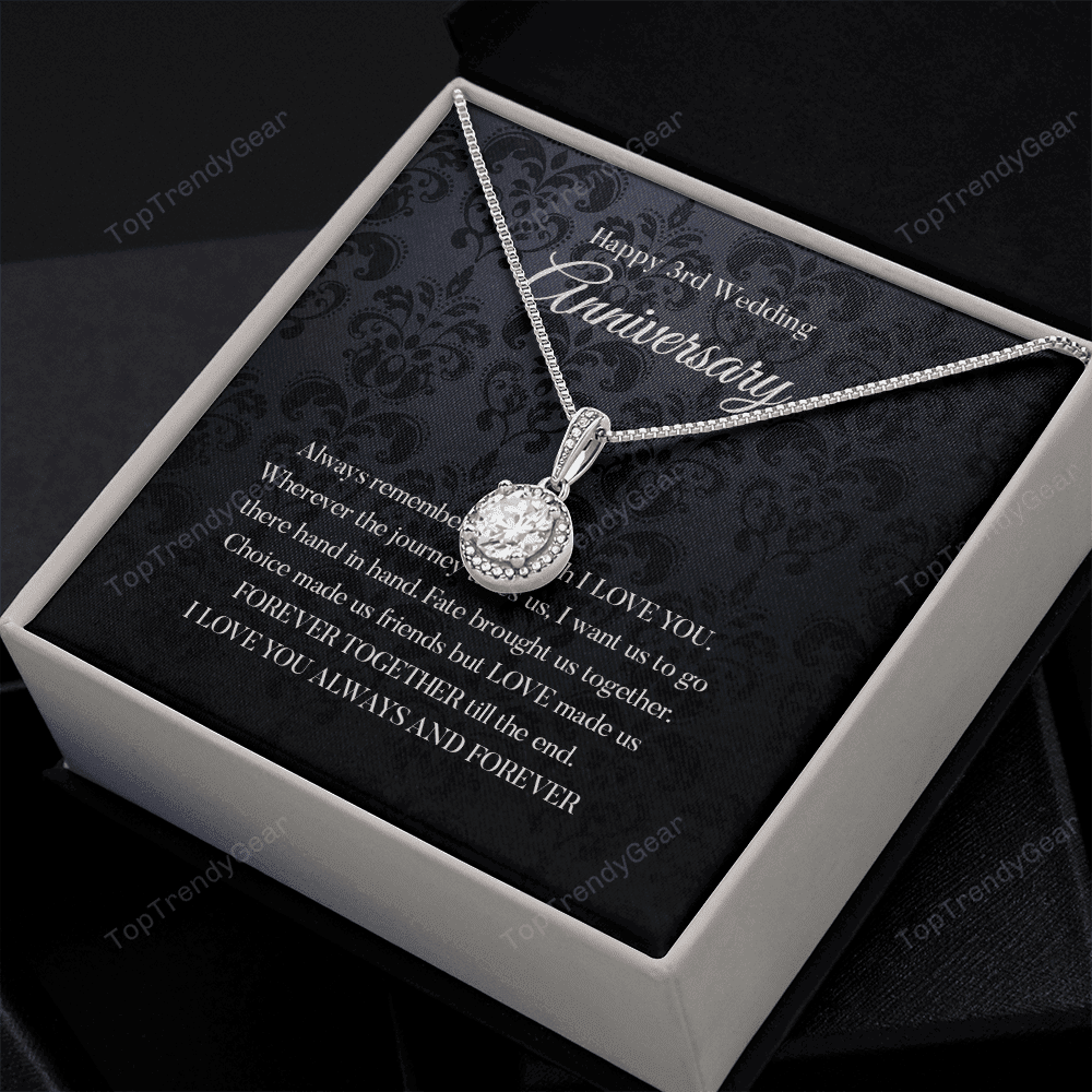Wife Necklace, Happy 3rd Wedding Anniversary Necklace Happy Third Anniversary Eternal Hope Necklace Gift For Wife